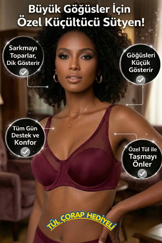 Premium Women's Special Gathering and Reducing Underwire Boxed Bra for Large Breasts, Gift Included