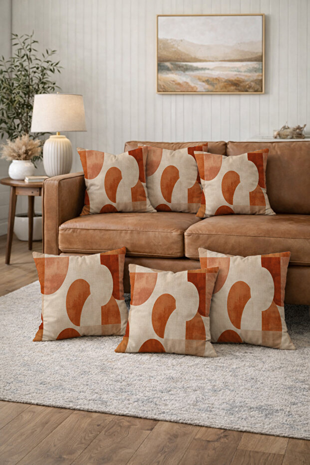 Modern Brick Color Double-Sided Digital Printed 6-Piece Throw Pillow Sofa Cushion Cover 43X43Cm
