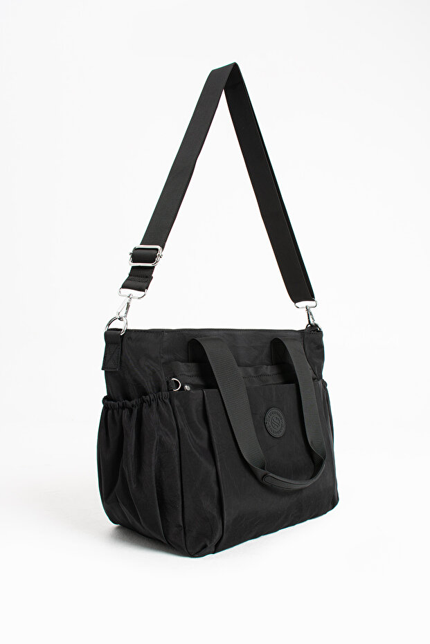 Women's Crinkle Fabric Multi-Compartment Shoulder and Crossbody Bag