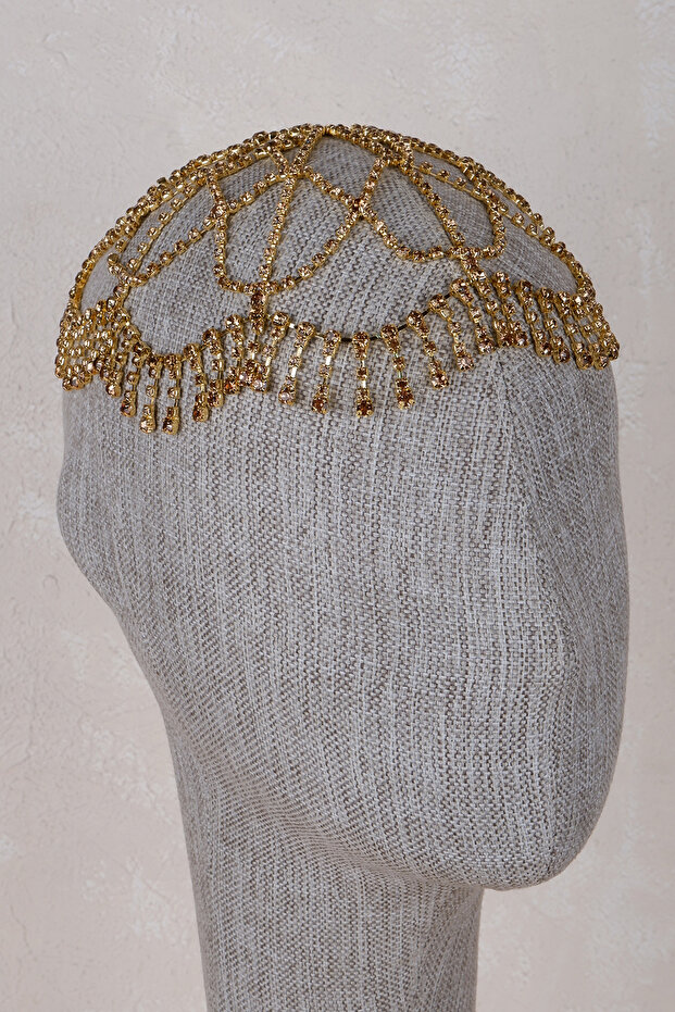 Elegant Crystal Stone Frontlet Model Bridal Hair Accessory Henna Night and Evening Dress Hair Accessory