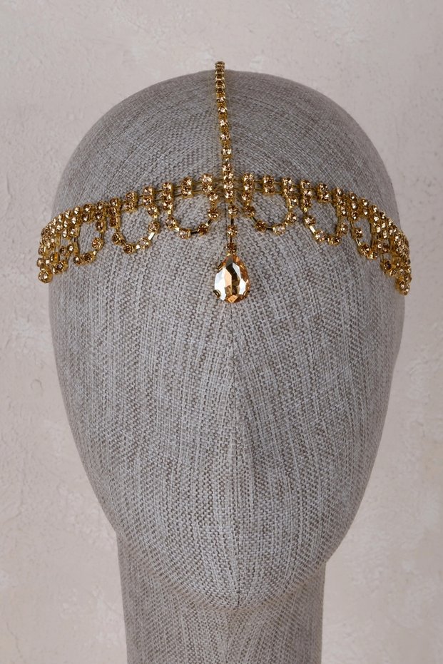 Crystal Stone Bridal Headpiece with Drop Stone Detail for Henna Night and Engagement Hair Accessory