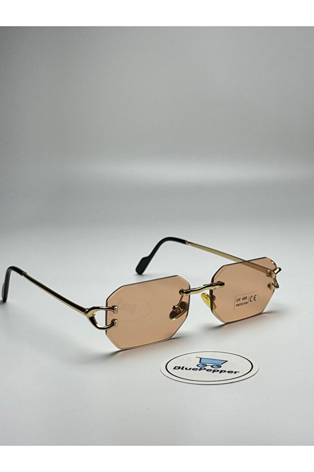 Cartyy V12B Pink Sunglasses Geometric Gold Frame 54 Sub-Lenses