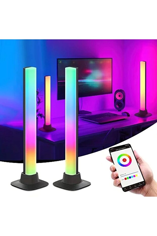 مصباح طاولة غطاء اسود لون انارة RGB مزدوج ثنائي تحكم عن بعد + حساس صوت