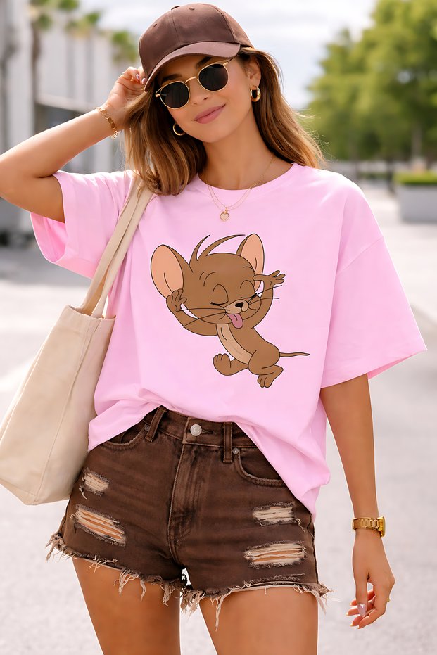 Cute Mouse Character Nanik Printed Unisex Oversize T-Shirt – Cotton Crew Neck Casual T-Shirt