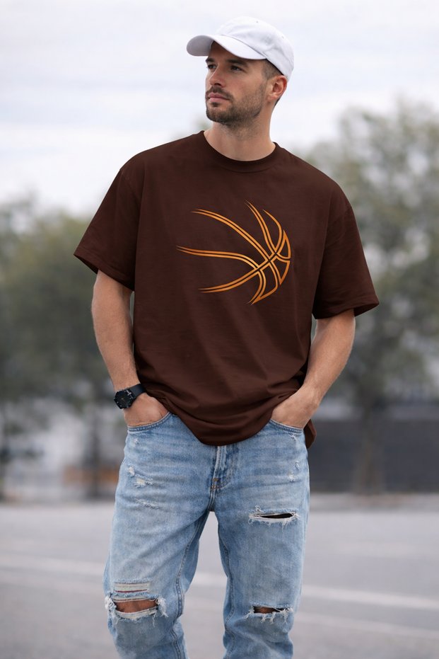 Basketball Ball Stripe Printed Unisex Oversize T-Shirt – Cotton Crew Neck Casual T-Shirt