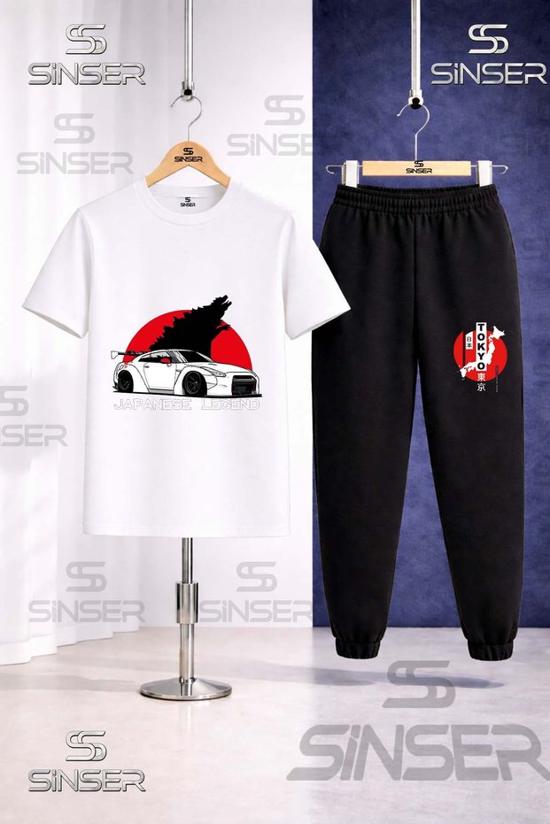 Children's Car Tokyo Byz Japenes Writing Printed T-Shirt Sweatpants Set