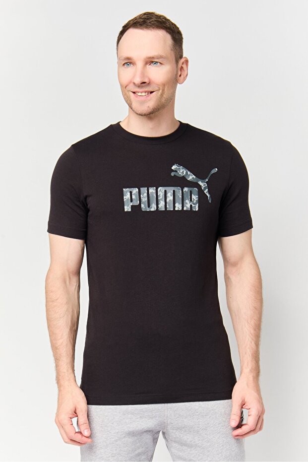 Men Sportswear Fit Camouflage Logo Short Sleeve Outdoor T-Shirt, Black - 1