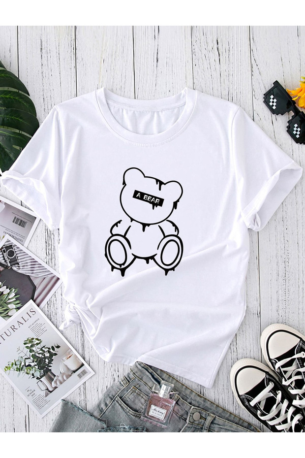 Unisex White Bear Printed T-shirt
