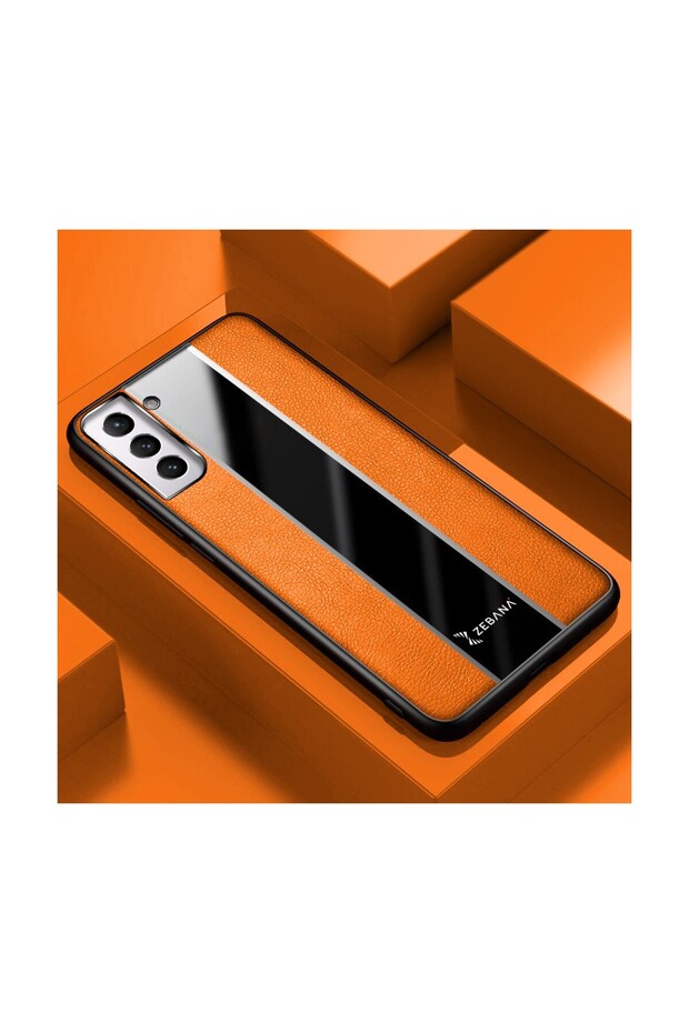 Samsung Galaxy S21 Fe 5g Compatible Case Premium Leather Case Orange