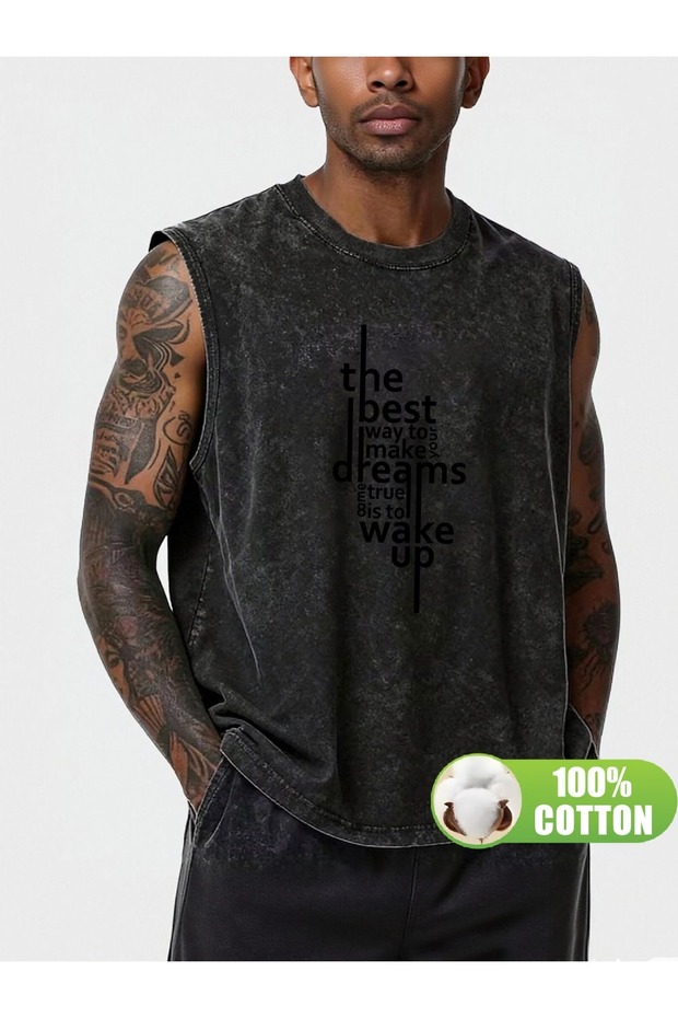 Men's Washable Sleeveless Oversize T-Shirt Printed Streetwear Comfortable Fit Casual Stylish Undershirt