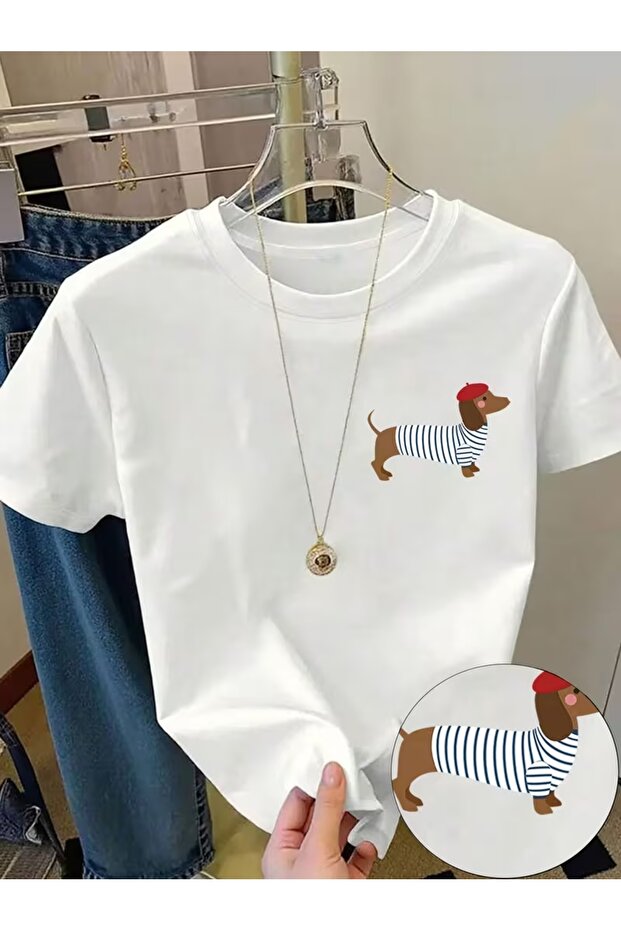 Unisex Dachshund Sausage Dog Printed Oversize Crew Neck T-Shirt