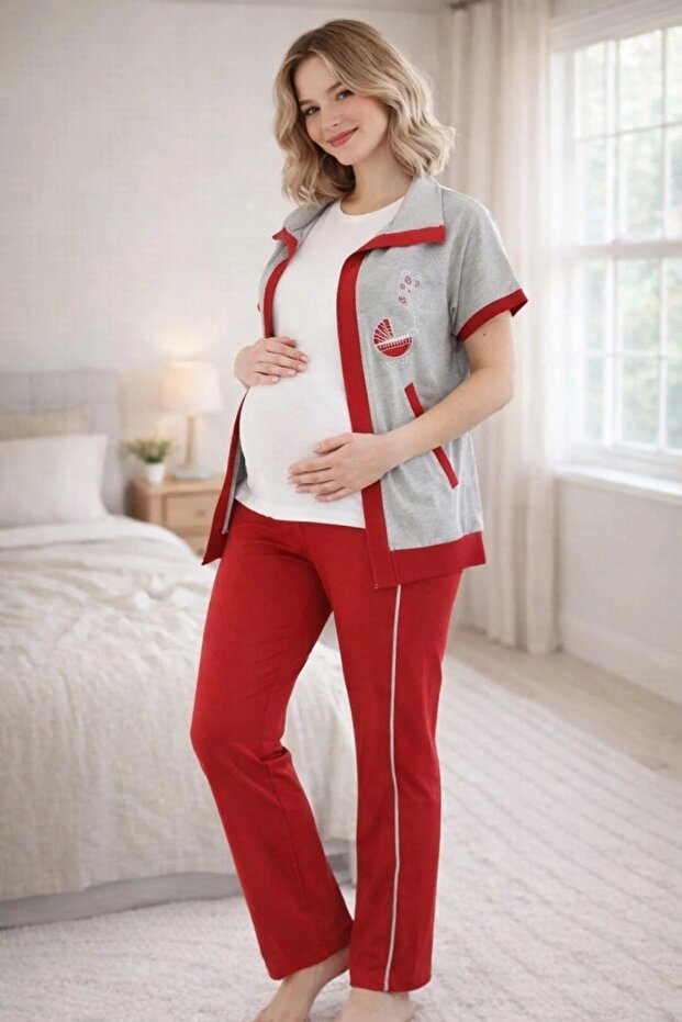 Women's 3-Pack Short Sleeve Maternity Vest. T-Shirt Pajama Set
