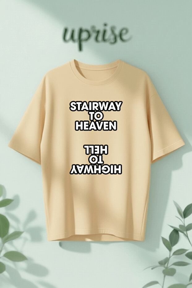 Stairway to Heaven Highway to Hell Printed Cotton Oversize T-Shirt