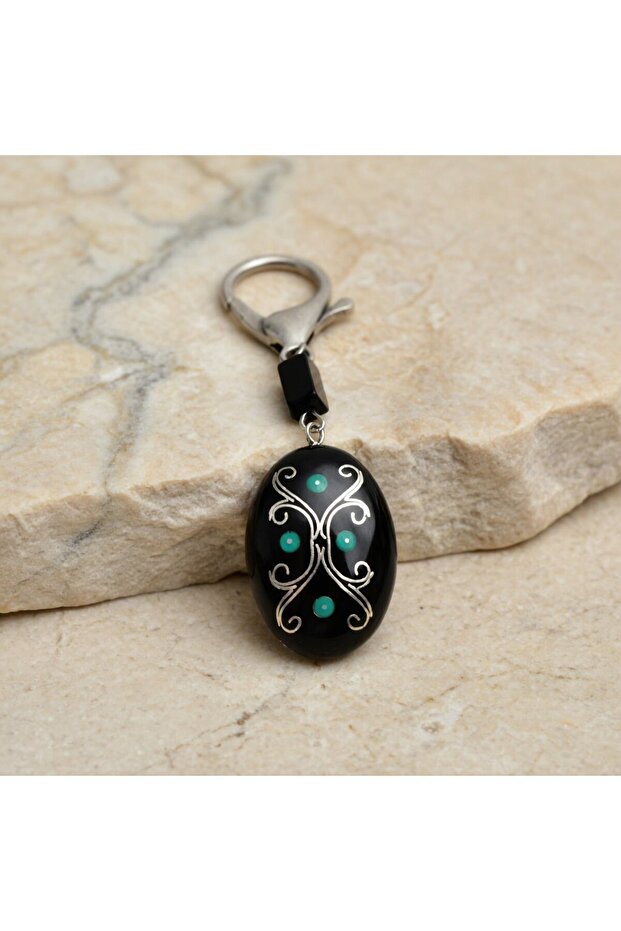 Oltu Stone Turquoise Patterned Keychain - 1