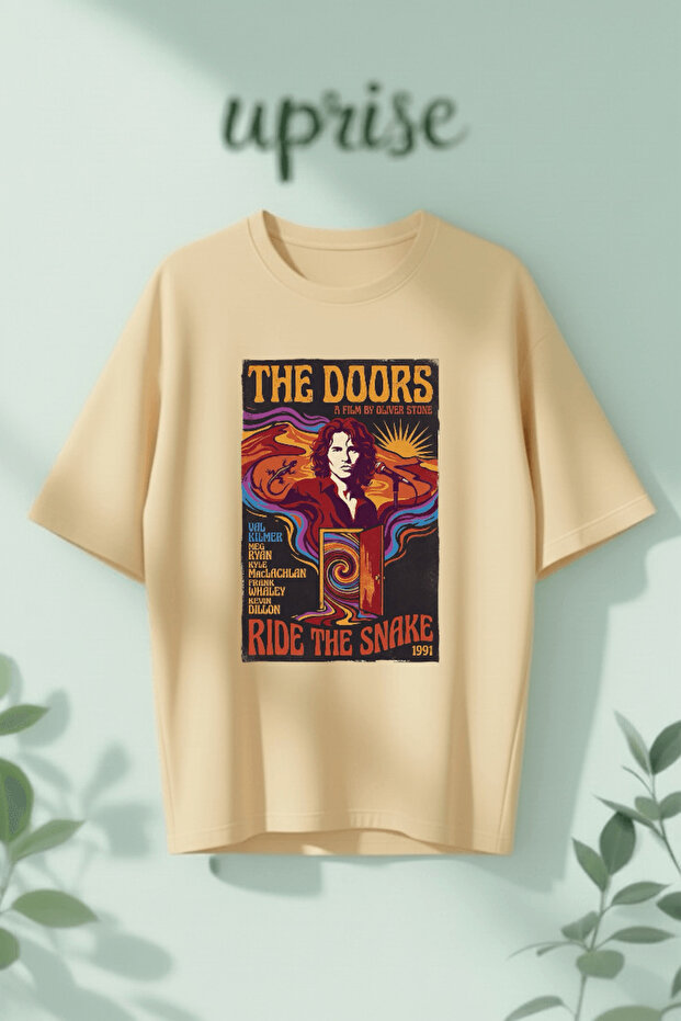 تي شيرت قطني كبير الحجم مطبوع عليه The Doors