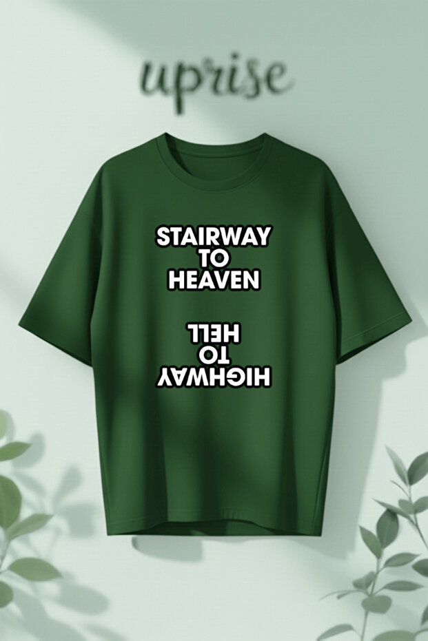 Stairway to Heaven Highway to Hell Printed Cotton Oversize T-Shirt