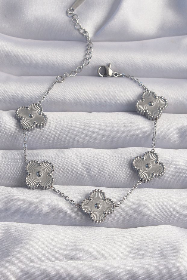 Stylish 316L Steel Silver Color Motif Clover Bracelet Teachers Mothers Valentine's Day Gift