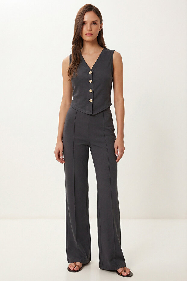 Gold Buttoned Modal Vest Trouser Set Lby0053 Smoked