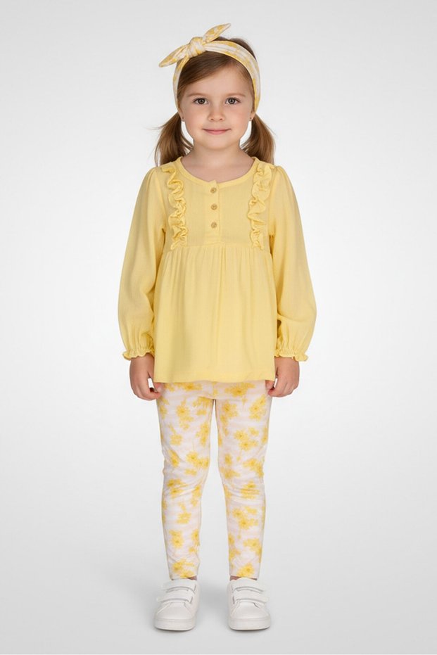 Toddlers Girl 3Pcs Ruffle Top And Leggings Set with Headband, Multicolor