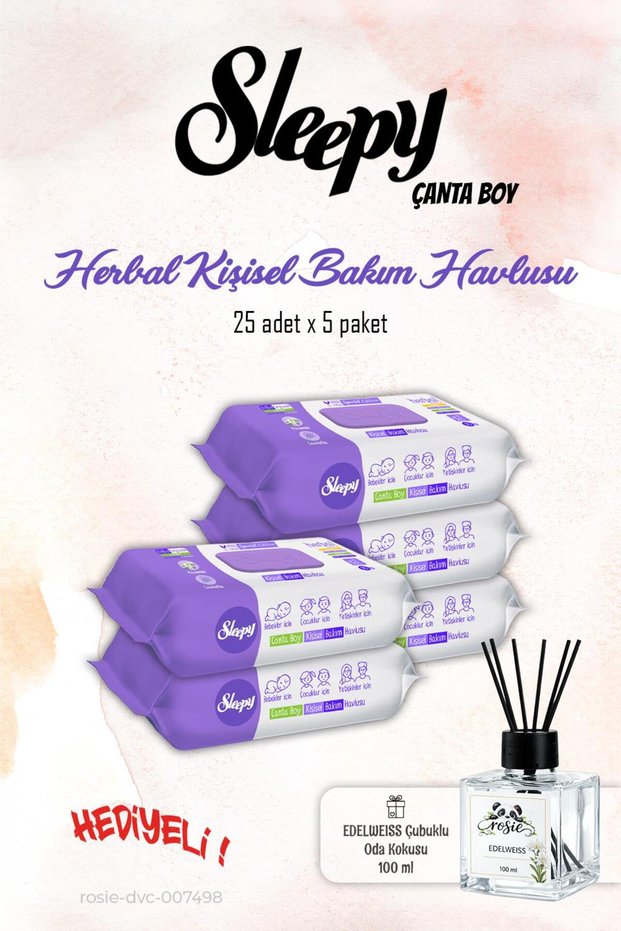 5 Packs, Herbal 25-Piece Personal Care Towels and Rosie Fragrance