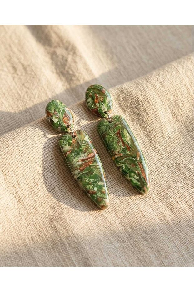 Green Galaxy Polymer Clay Handmade Design Earrings (Apparatus Stainless Steel)