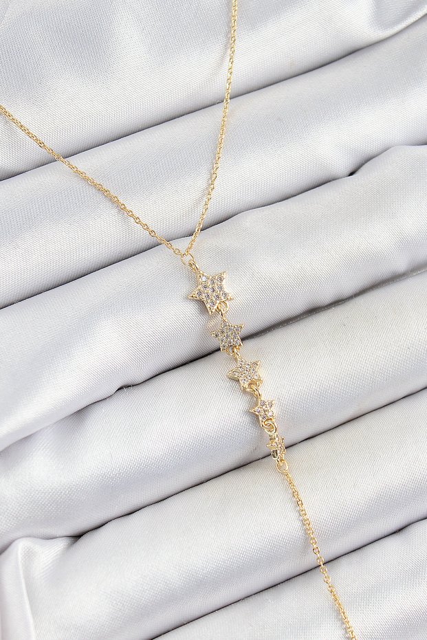 Stylish Brass Zircon Stone Row Star Figured Y Model Gold Color Women's Necklace Teachers Mothers Love