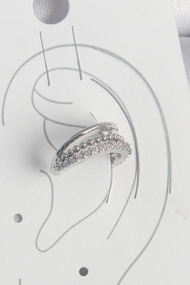 Stylish Brass Silver Color Zircon Stone 3 Row Women's Cartilage Earrings Teachers Mothers Valentine's Day