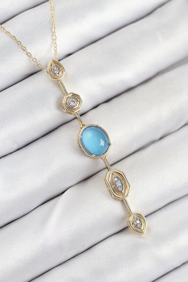 Stylish Brass Chain Blue Gold Color Zircon Stone Y Necklace Teachers Mothers Valentine's Day Gift