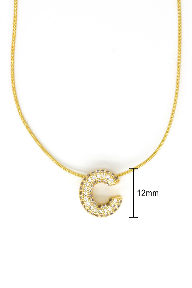 Steel Zircon Stone C Letter Necklace