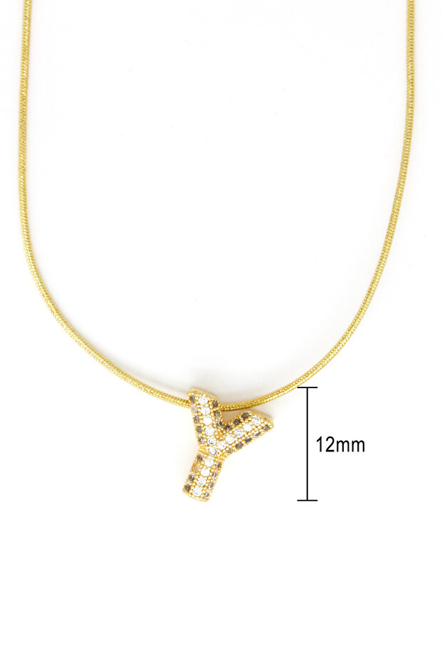 Steel Zircon Stone Y Letter Necklace