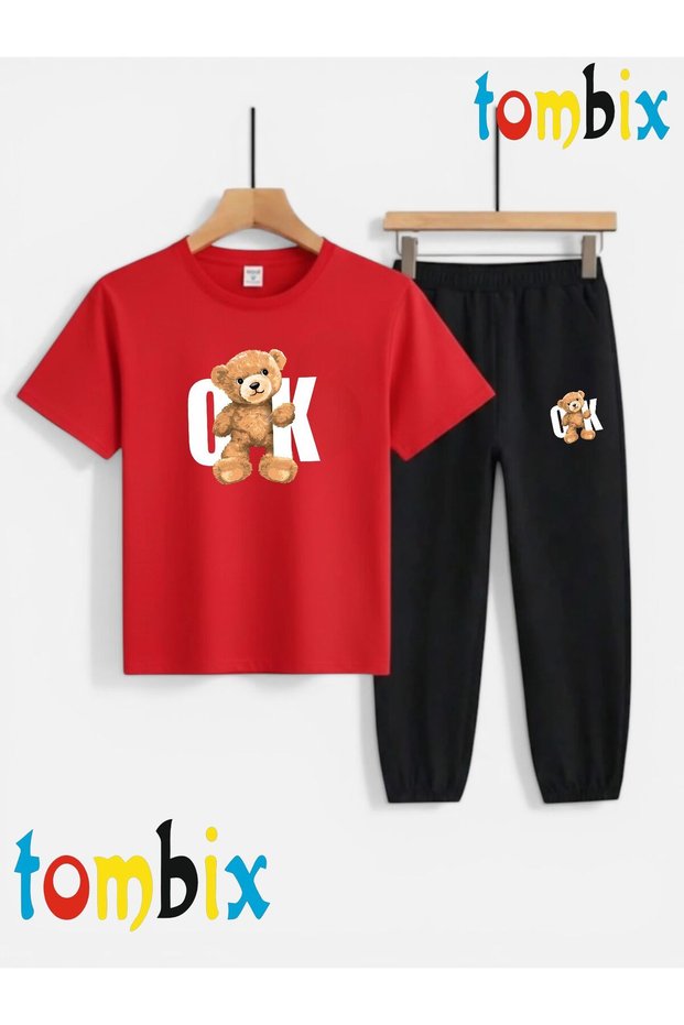 Okayi Printed T-Shirt and Sweatpants (Sweatpants with Pockets) Children's Top and Bottom Set