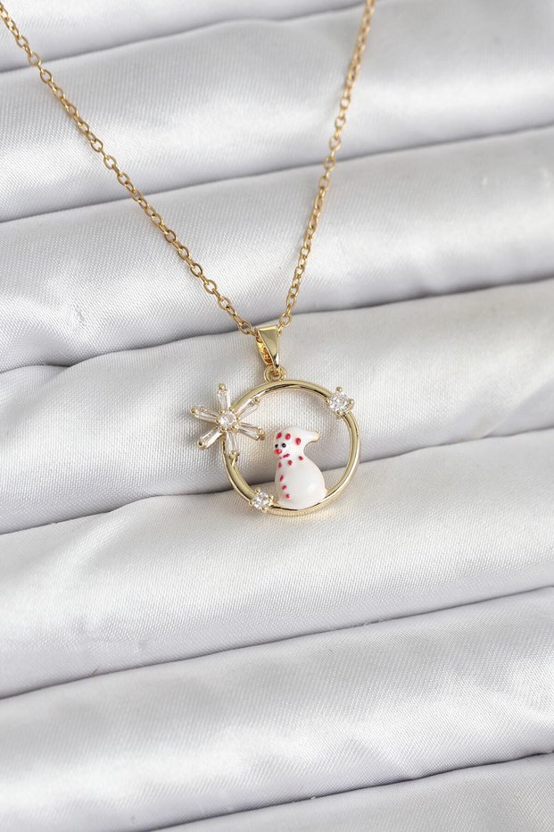 Stylish 316L Steel Chain with Gold Zircon Stone Christmas Themed Women's Necklace Teachers Mothers Valentine's Day