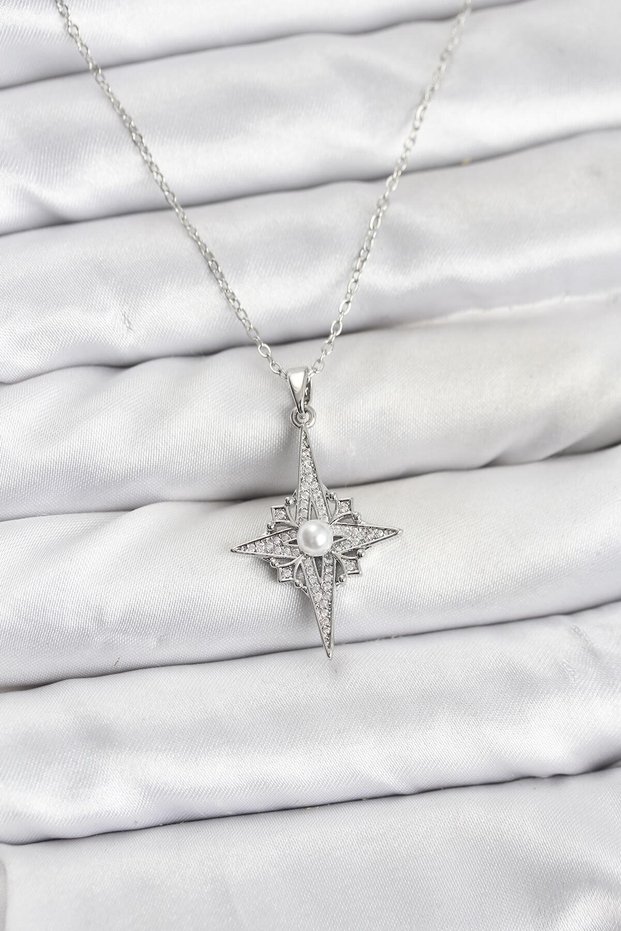 Stylish 316L Steel Chain Silver Color Pole Star Model Zircon Stone Women's Necklace Teachers Mothers Se