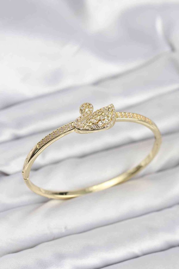 Stylish Brass Gold Color Zircon Stone Swan Model Women's Handcuff Bracelet Teachers Mothers Valentine's g