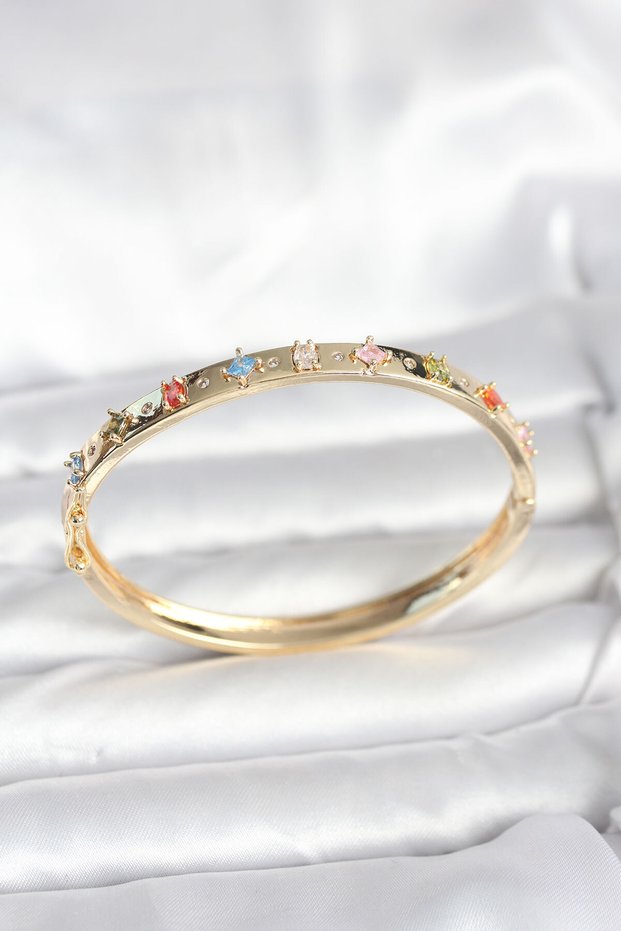Stylish Brass Gold Color Zircon Stone Handcuff Bracelet Teachers Mothers Valentine's Day Gift