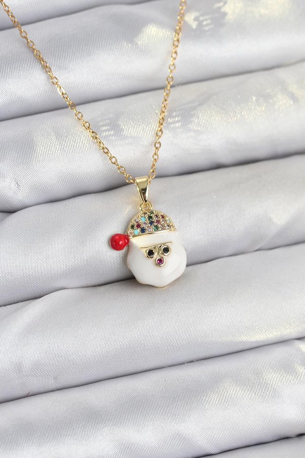 Stylish 316L Steel Chain Gold Color Hat-Wearing Snowman Head Model Christmas Themed Women's Necklace Teacher