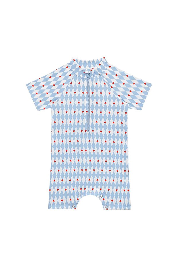 Uv Protected Baby & Kids One-Piece Swimsuit with Snap Buttons at the Bottom and Front Zipper
