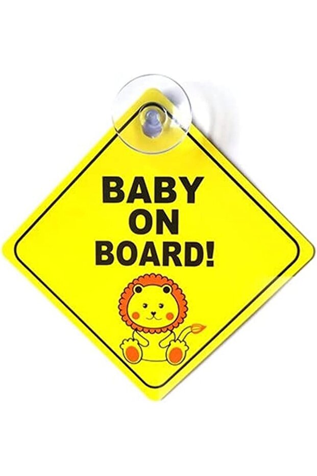 Baby on Board Car Sign with 1 Suction Cup, Lion Symbol for Car Rear Window (12.5 x12.5 cm)