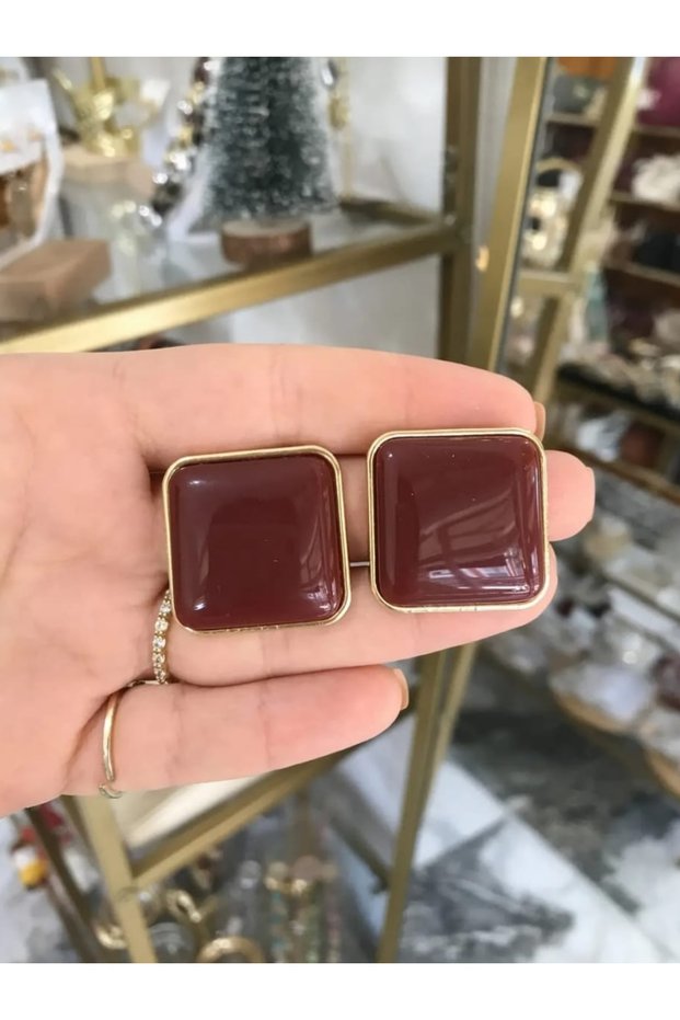 Xuping Vintage Square Tortoise Pattern Earrings - Vip Series Tile Burgundy Retro Design Non-Tarnish Stud Earrings