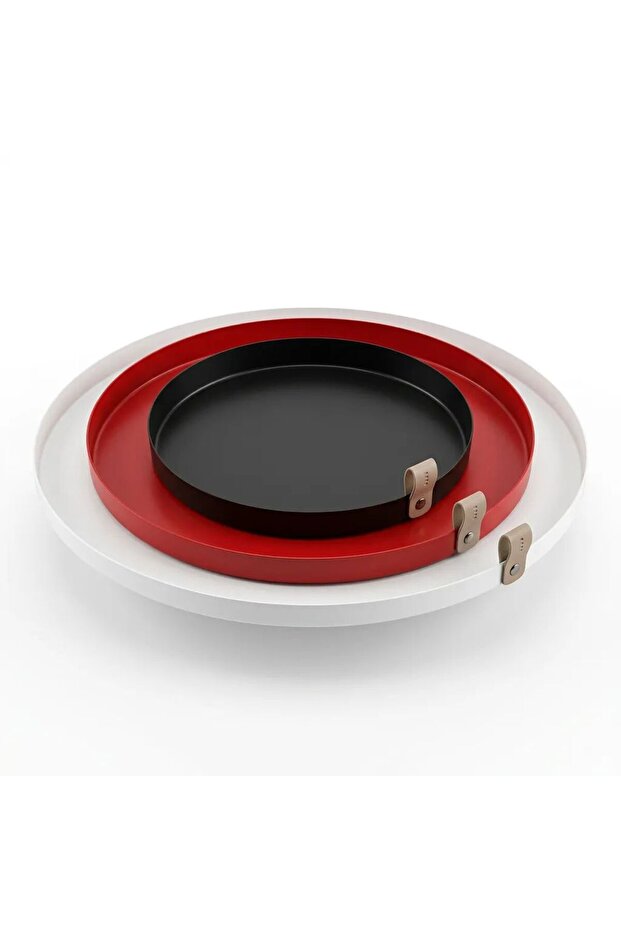 Set of 3 Metal Trays with Leather Handles – Decorative Presentation and Serving Tray (43 cm / 33 cm / 23 cm)