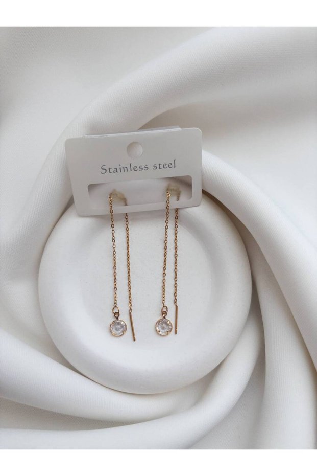Chain Dangle Earrings Steel - Dangle Earrings with Beaded Detail - Steel Dangle Earrings