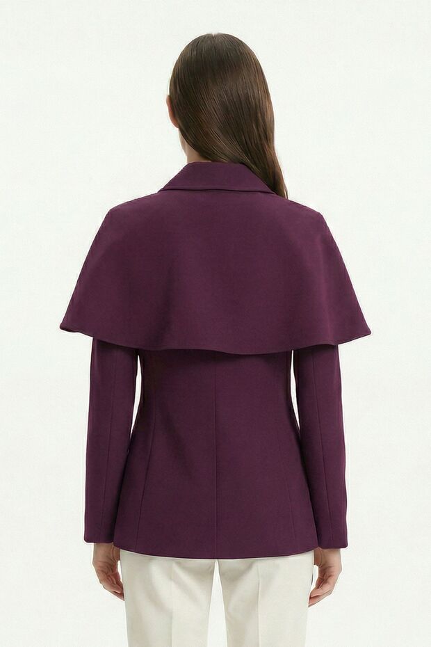 Plum Cloak Detailed Buttoned Jacket 7687 - 3