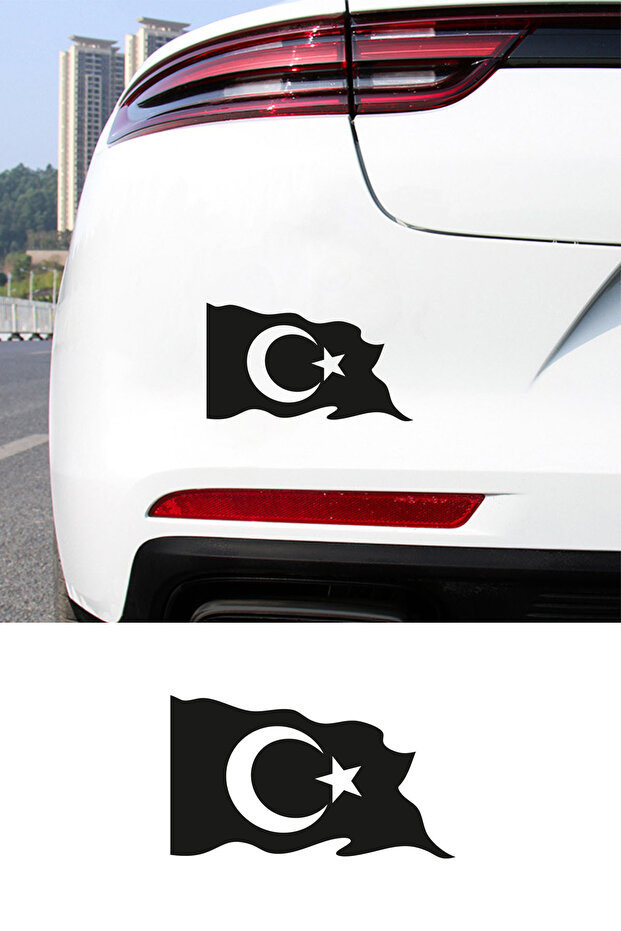 Turkish Flag Car Sticker - Moon Star Car Window Sticker - Waving Turkish Flag 15X9Cm