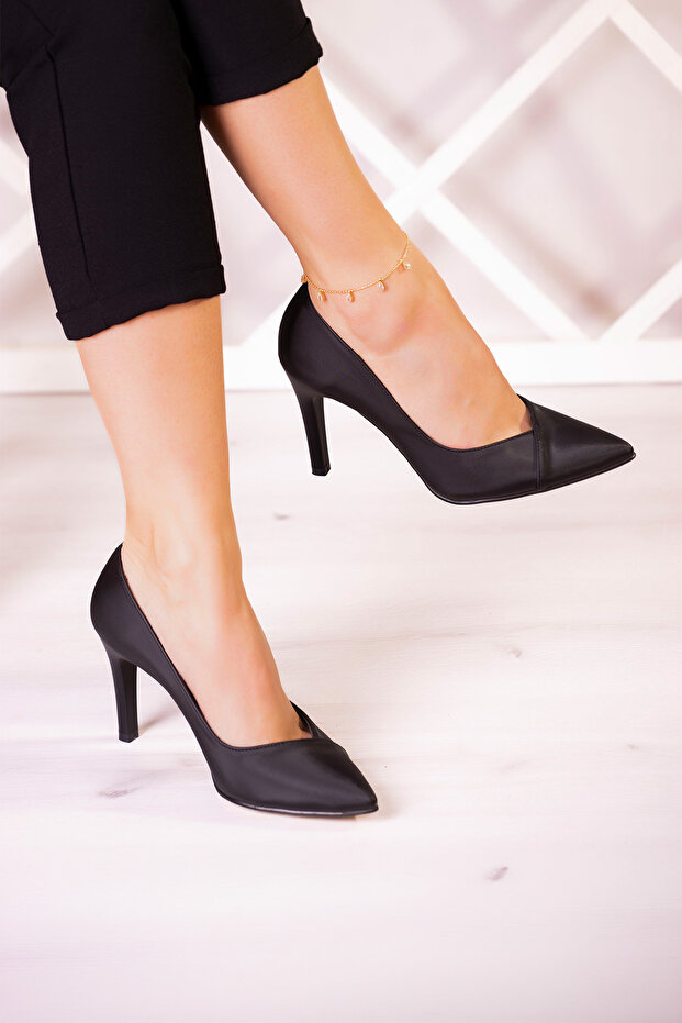 Victoria Black Satin Pointed Toe Thin Heeled Evening Dress Shoes