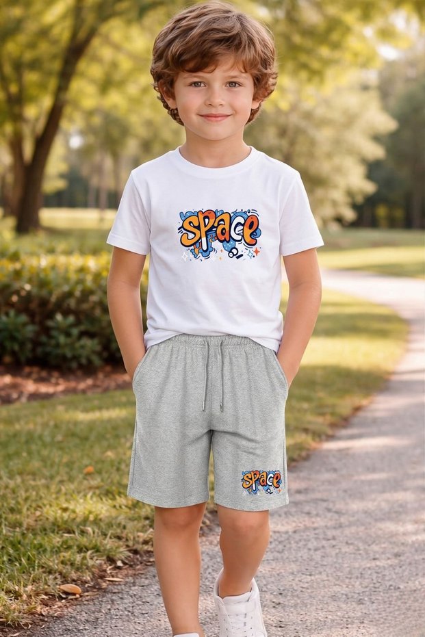 Boy's Multi-Colored Printed Trendy Summer Shorts Set