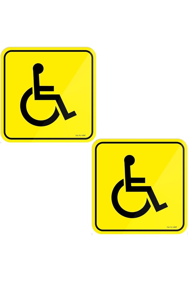 2 Pack Self Adhesive Disabled Handicap Car Sticker, Reflective Vinyl Decal Sign 15x15cm (Yellow)