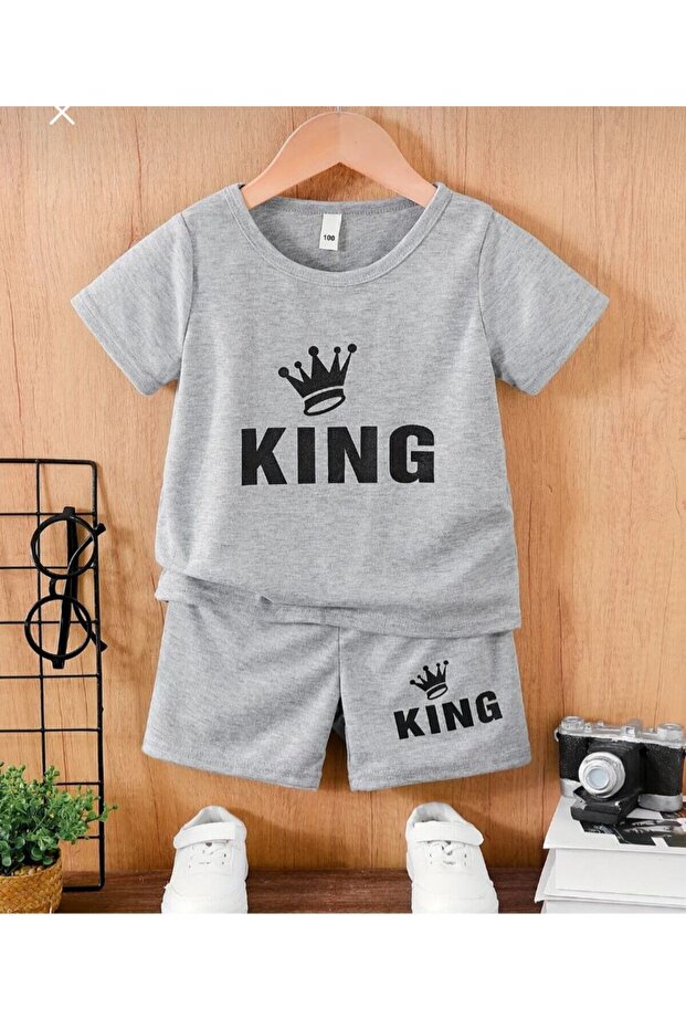 Gray King Printed Summer Shorts Top and Bottom Set Cotton