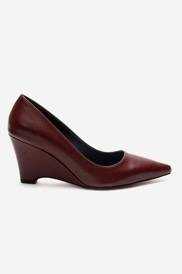 Women's Burgundy Leather Pointed Toe Wedge Heeled Closed Toe Shoes Annabel