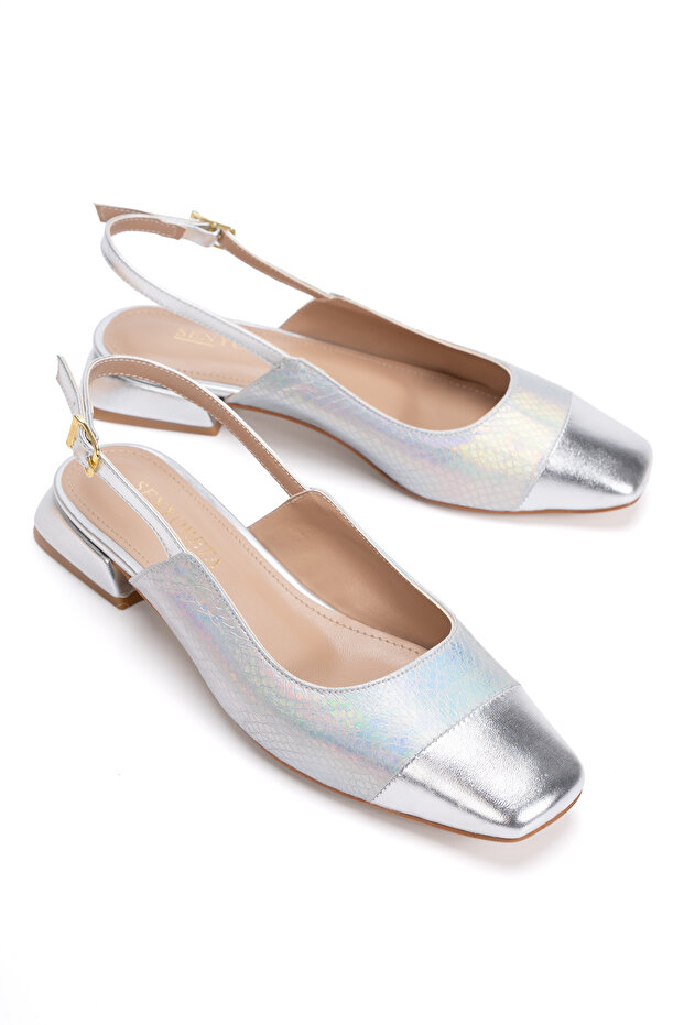 Women's Open-Back Heeled Ballerinas 1040 Lame