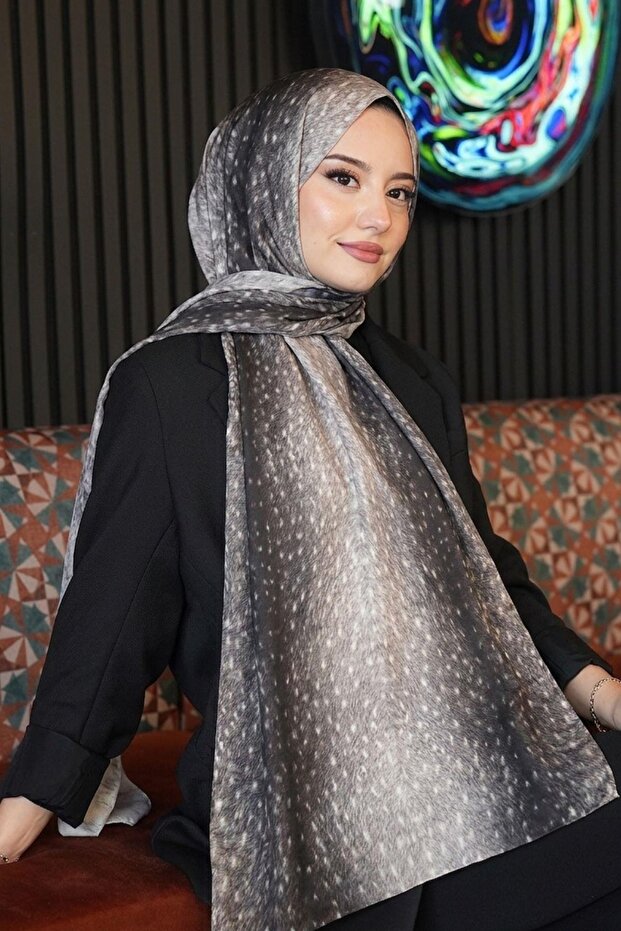 شال من القطن الناعم بنمط سيلان أنثراسايت - 1